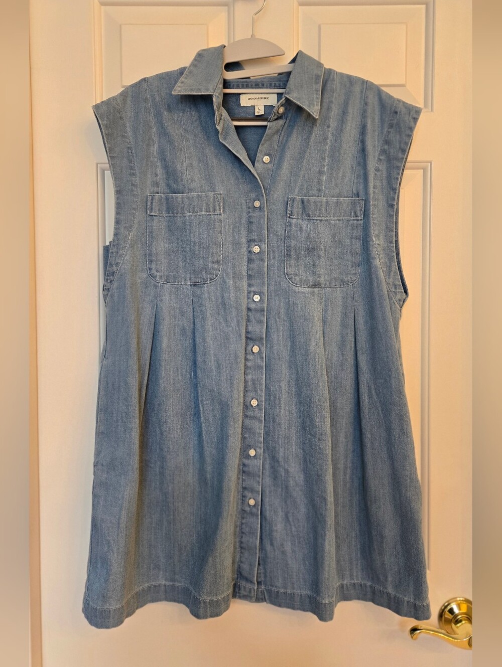 Banana Republic Light Blue Denim Sleeveless Button-Front Shirt Dress Size LP